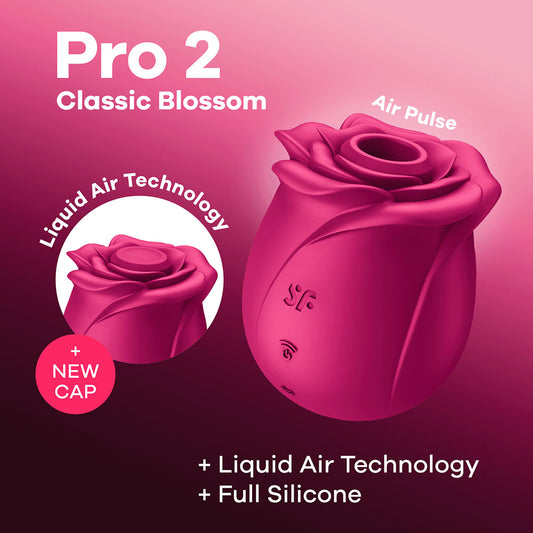 Pink rose-shaped product with 'Pro 2 Classic Blossom' text on a pink background