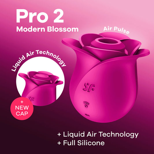 Pink rose-shaped device with 'Pro 2 Modern Blossom' text on a pink background
