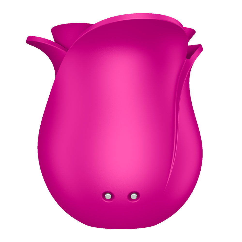 Pink, tulip-shaped object on a white background
