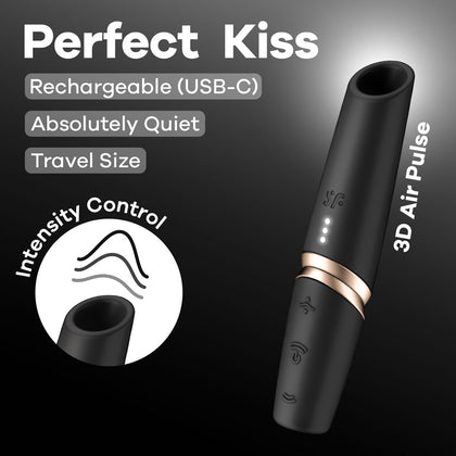 Satisfyer Perfect Kiss - Black USB Rechargeable Air Pulse Stimulator