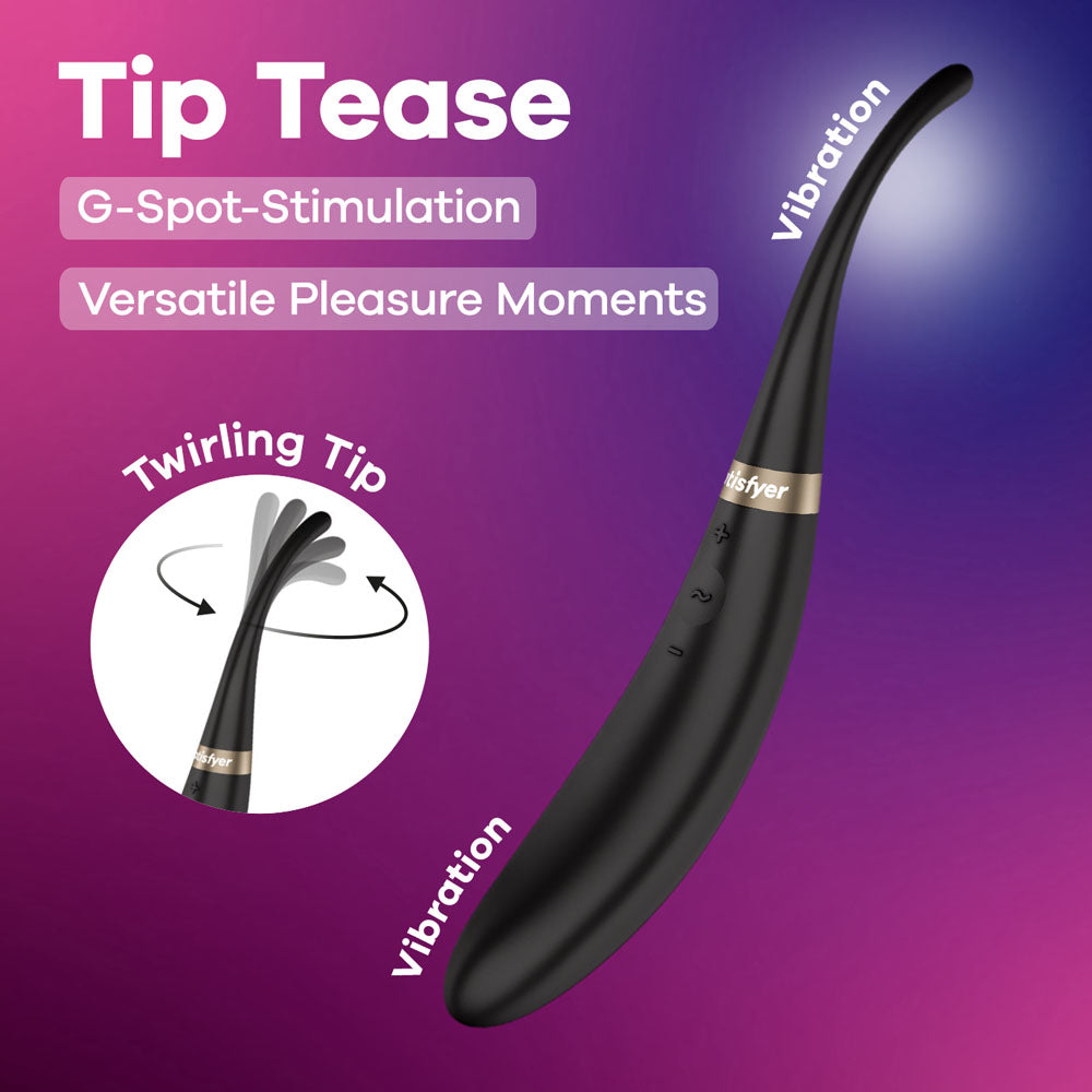 Satisfyer Tip Tease Vibrator USB Rechargeable Vibrator with Twirling Tip - Black