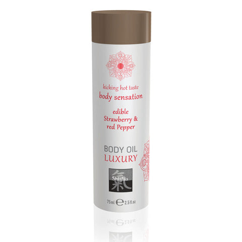 SHIATSU Edible Body Oil Luxury - Strawberry & Red Pepper Flavoured - 75 ml - Image 1