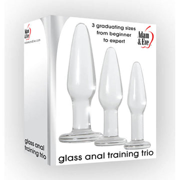 Adam & Eve Glass Anal Training Trio - Clear Glass Butt Plugs - Set of 3 Sizes