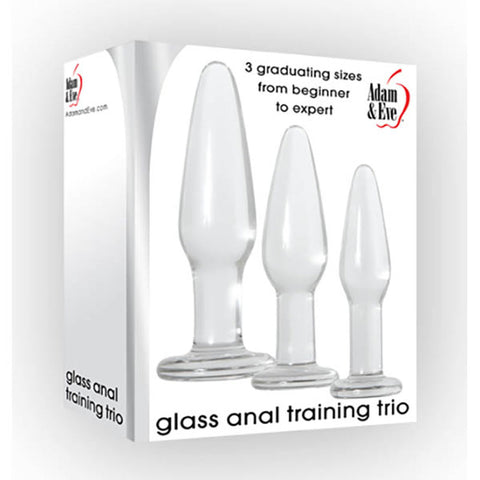 Adam & Eve Glass Anal Training Trio - Clear Glass Butt Plugs - Set of 3 Sizes - Image 1