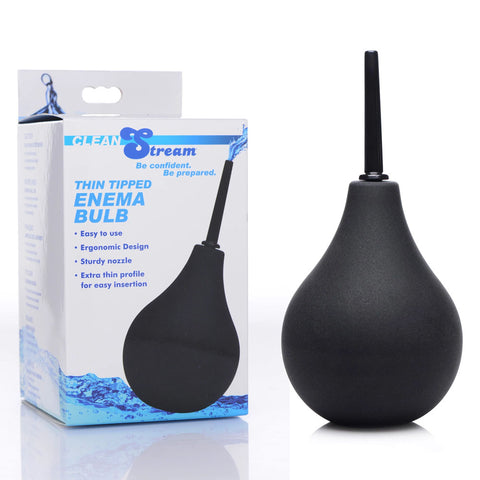 CleanStream Thin Tip Silicone Enema Bulb - Black Unisex Douche - Image 1