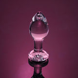 Adam & Eve PINK GEM GLASS PLUG MEDIUM - Clear Glass 8.7 cm Butt Plug with Pink Gem Base - Image 2