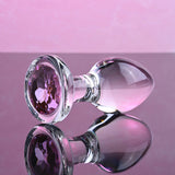 Adam & Eve PINK GEM GLASS PLUG MEDIUM - Clear Glass 8.7 cm Butt Plug with Pink Gem Base - Image 3