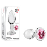 Adam & Eve PINK GEM GLASS PLUG MEDIUM - Clear Glass 8.7 cm Butt Plug with Pink Gem Base - Image 1
