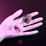 Adam & Eve PINK GEM GLASS PLUG MEDIUM - Clear Glass 8.7 cm Butt Plug with Pink Gem Base - Image 6