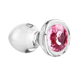 Adam & Eve PINK GEM GLASS PLUG MEDIUM - Clear Glass 8.7 cm Butt Plug with Pink Gem Base - Image 8
