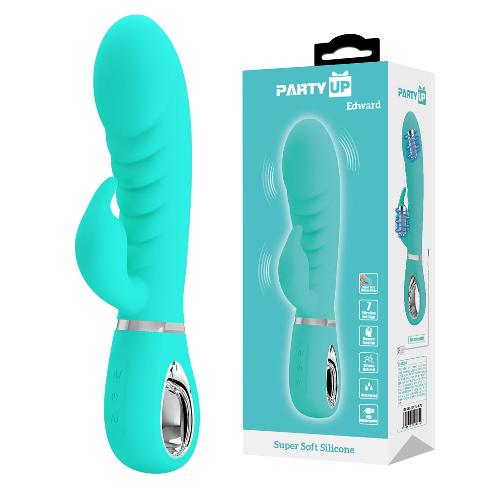 Party Up EDWARD Rabbit Vibe - Teal - Teal 20 cm USB Rechargeable Rabbit Vibrator