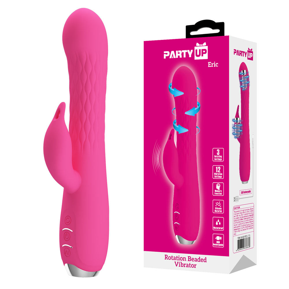 Party Up ERIC Rotating Beads Vibrator - Pink - Pink 20.5 cm USB Rechargeable Rabbit Vibrator with Rotating Bead Shaft