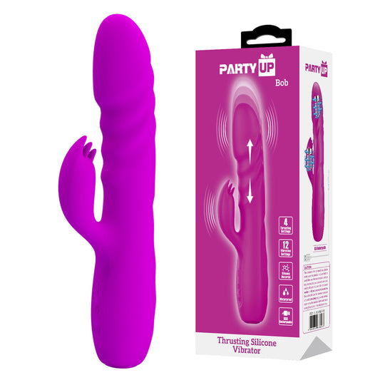 Party Up BOB Thrusting Vibe - Purple 25 cm Thrusting Rabbit Vibrator