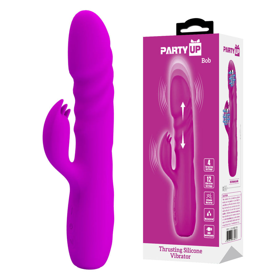 Party Up BOB Thrusting Vibe - Purple - Purple 25 cm USB Rechargeable Thrusting Rabbit Vibrator