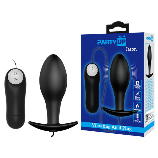 Party Up JASON Vibrating Anal Plug - Black 8.5 cm Vibrating Butt Plug