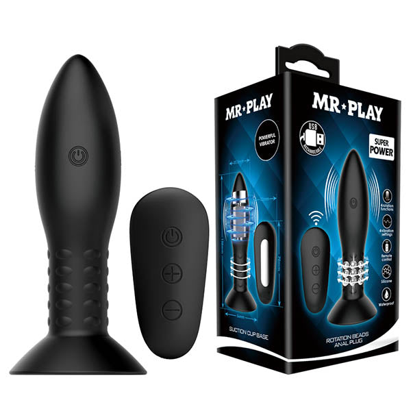 MR PLAY Rotation Beads Anal Plug - Black Beaded Butt Plug