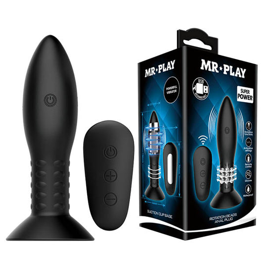 MR PLAY Rotation Beads Anal Plug - Black Beaded Butt Plug