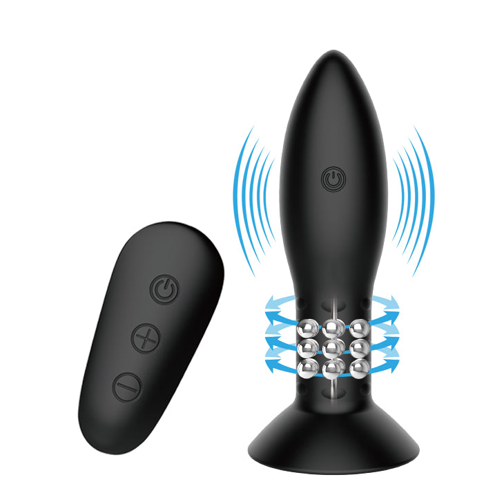 MR PLAY Rotation Beads Anal Plug - Black Beaded Butt Plug