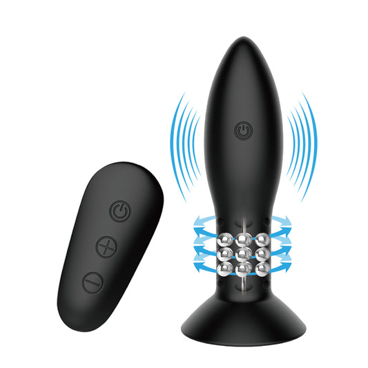 MR PLAY Rotation Beads Anal Plug - Black Beaded Butt Plug