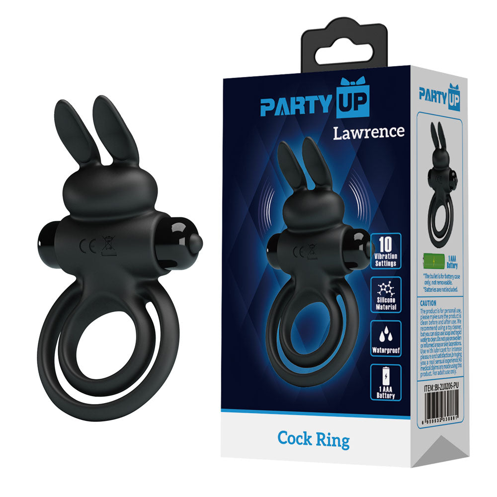 Party Up LAWRENCE Vibrating Cock Ring - Black Vibrating Cock & Balls