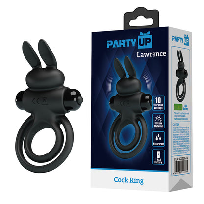 Party Up LAWRENCE Vibrating Cock Ring - Black Vibrating Cock & Balls