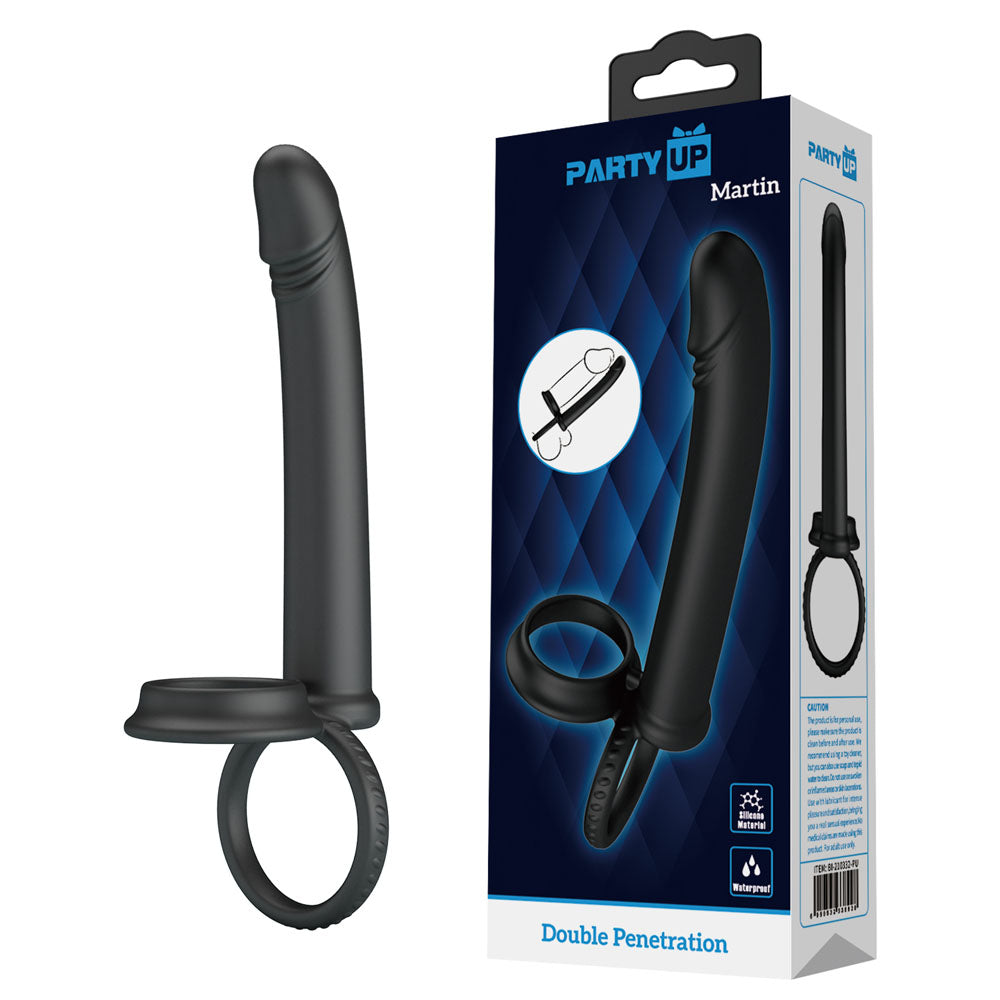 Party Up MARTIN Double Penetrator - Black Cock & Ball Rings
