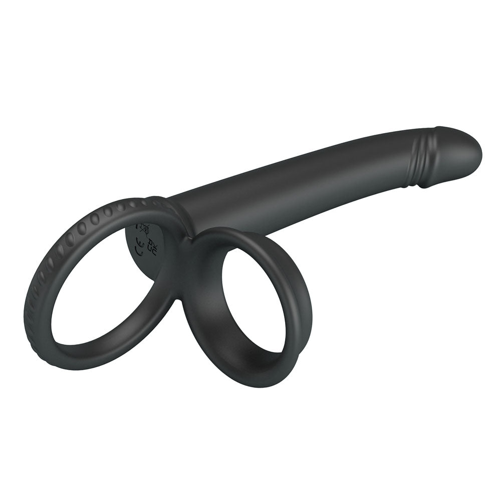 Party Up MARTIN Double Penetrator - Black Cock & Ball Rings