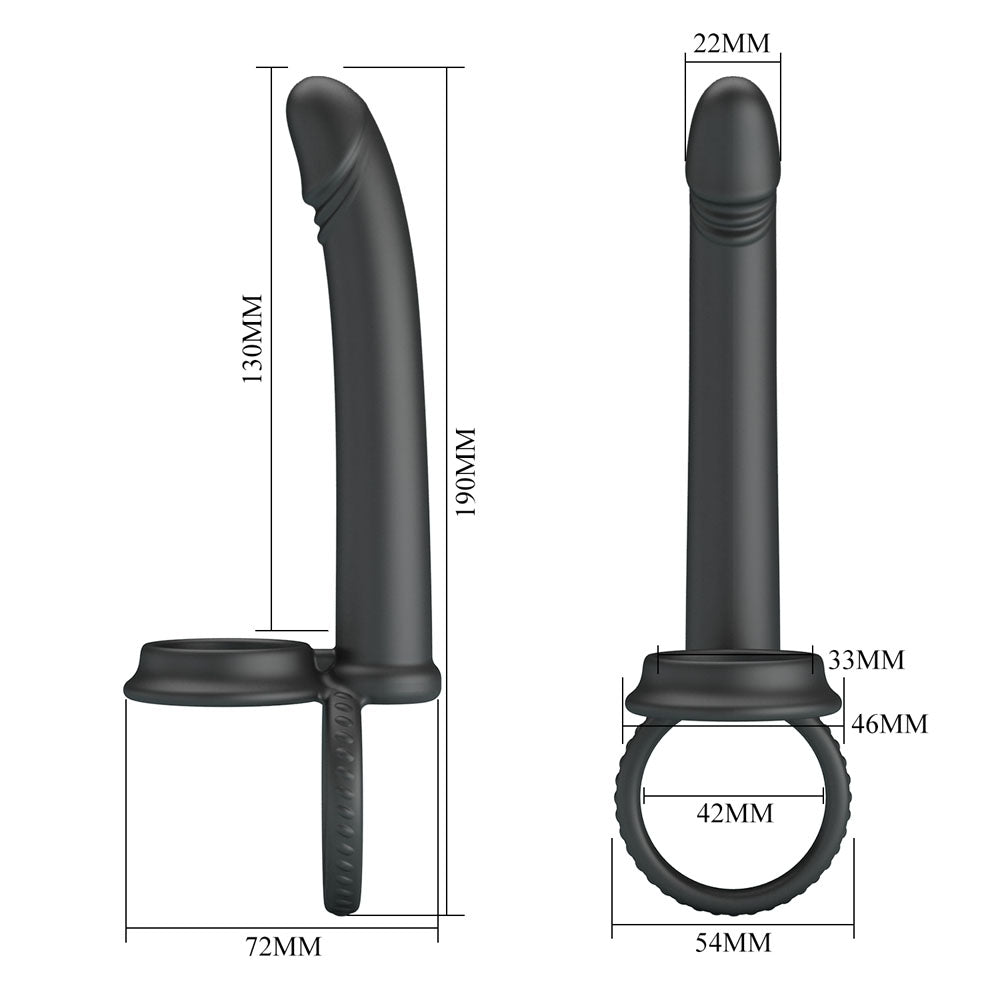 Party Up MARTIN Double Penetrator - Black Cock & Ball Rings