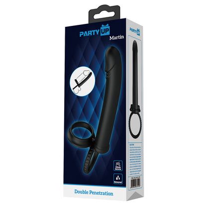 Party Up MARTIN Double Penetrator - Black Cock & Ball Rings