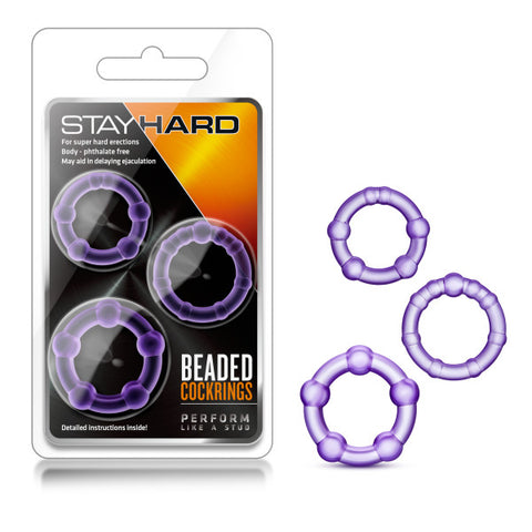 Stay Hard Beaded Cockrings - Purple Cock Rings - Set of 3 Sizes - Image 1