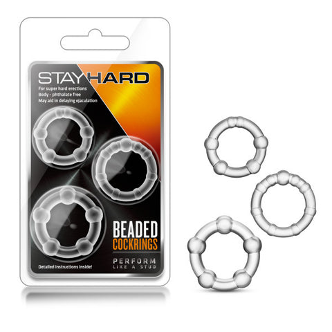 Stay Hard Beaded Cockrings - Clear Cock Rings - Set of 3 Sizes - Image 1