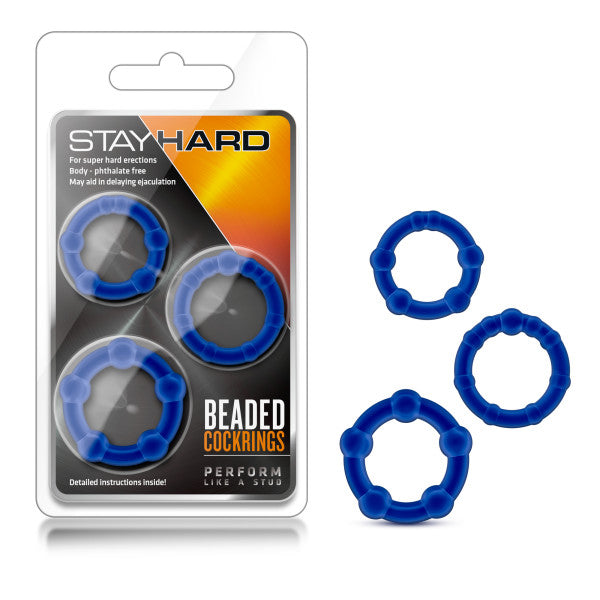 Stay Hard Beaded Cockrings - Blue Cock Rings - Set of  3 Sizes - Image 1