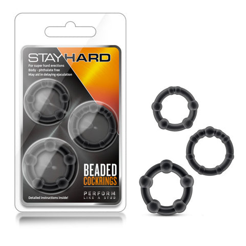 Stay Hard Beaded Cockrings - Black Cock Rings - Set of 3 Sizes - Image 1