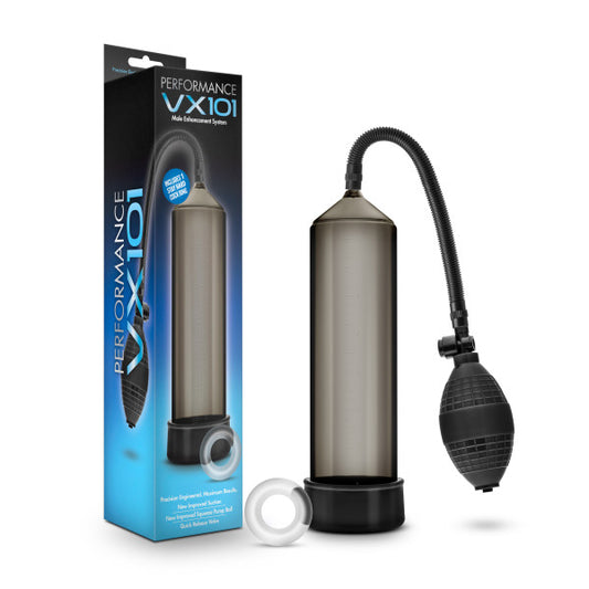 Performance VX101 Male Enhancement Pump. Studio photo of the black product on a white background.
