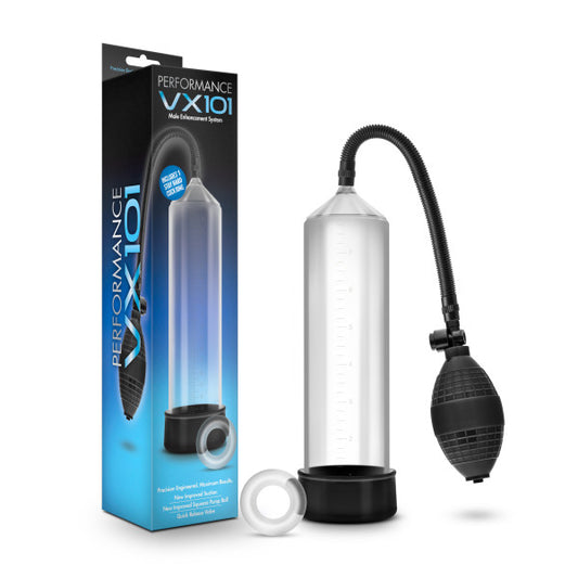 Performance VX101 Male Enhancement Pump. Studio photo of the clear product on a white background.