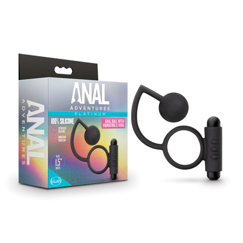 Anal Adventures Platinum Anal Ball & Vibrating C-Ring - Black Vibrating Cock Ring with Anal Ball - Image 1