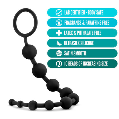 Anal Adventures Platinum 10 Anal Beads - Black 31.7 cm Anal Beads