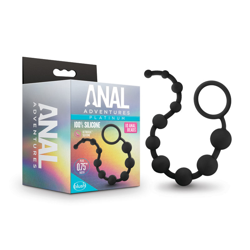 Anal Adventures Platinum 10 Anal Beads - Black 31.7 cm Anal Beads