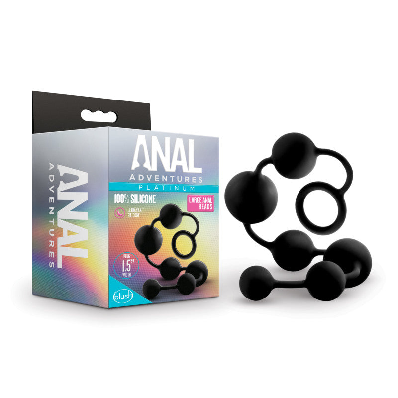 Anal Adventures Platinum Silicone Large Anal Beads - Black Large Anal