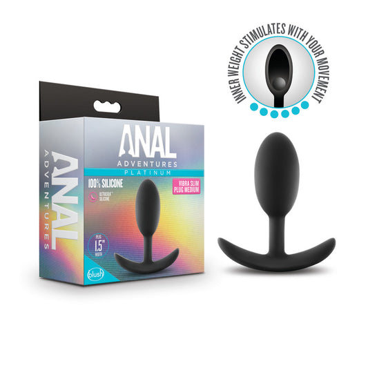 Anal Adventures Platinum Vibra Slim Plug - Black 10.1 cm Butt Plug