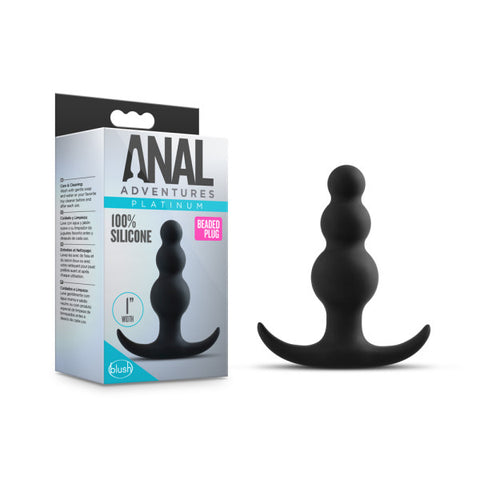 Anal Adventures Platinum Beaded Plug - Black 7.6 cm (3'') Silicone Butt Plug - Image 1