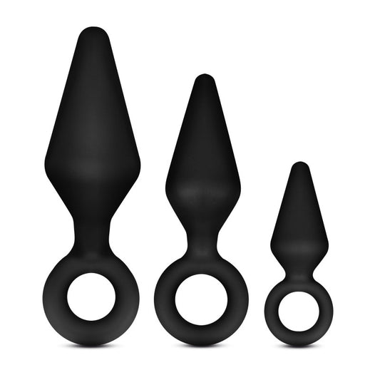 Anal Adventures Platinum Loop Plug Kit - Black Butt Plugs Set of 3