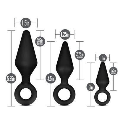 Anal Adventures Platinum Loop Plug Kit - Black Butt Plugs Set of 3