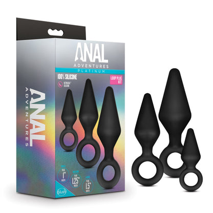 Anal Adventures Platinum Loop Plug Kit - Black Butt Plugs Set of 3