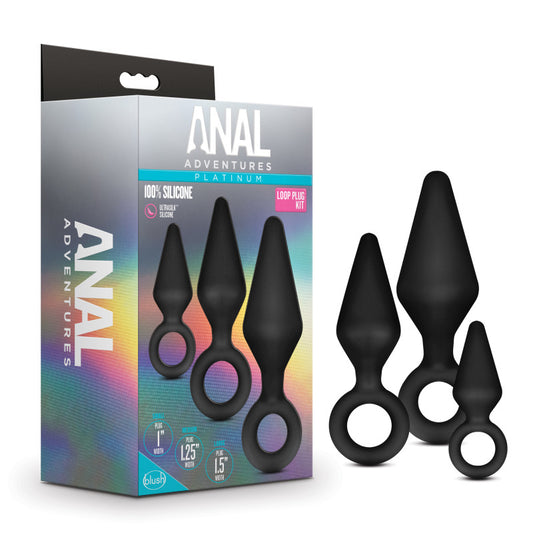 Anal Adventures Platinum Loop Plug Kit - Black Butt Plugs Set of 3