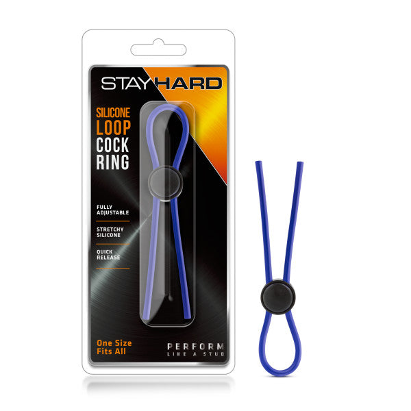 Stay Hard - Silicone Loop Cock Ring - Blue Adjustable Lasso Cock Ring - Image 1