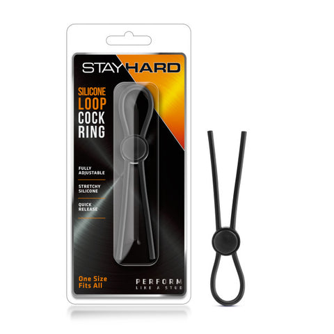 Stay Hard - Silicone Loop Cock Ring - Black Adjustable Lasso Cock Ring - Image 1