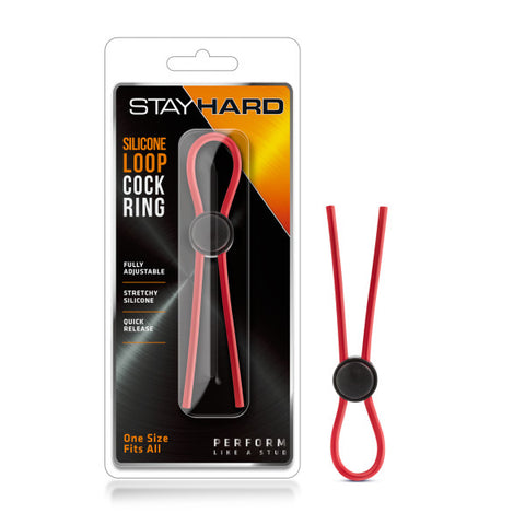 Stay Hard - Silicone Loop Cock Ring - Red Adjustable Lasso Cock Ring - Image 1