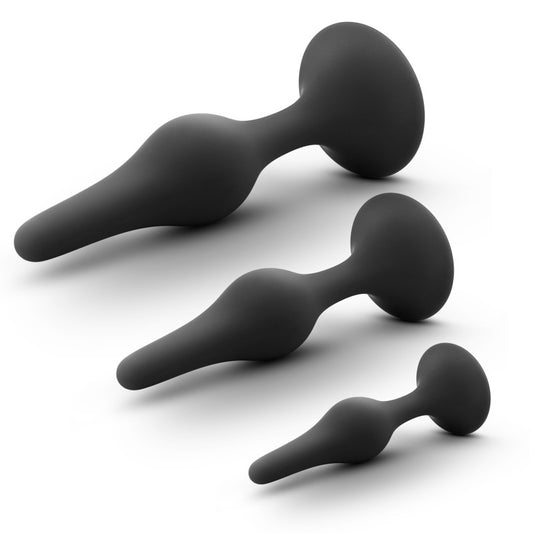 Anal Adventures Platinum Silicone Beginner Plug Kit - Black Butt Plug