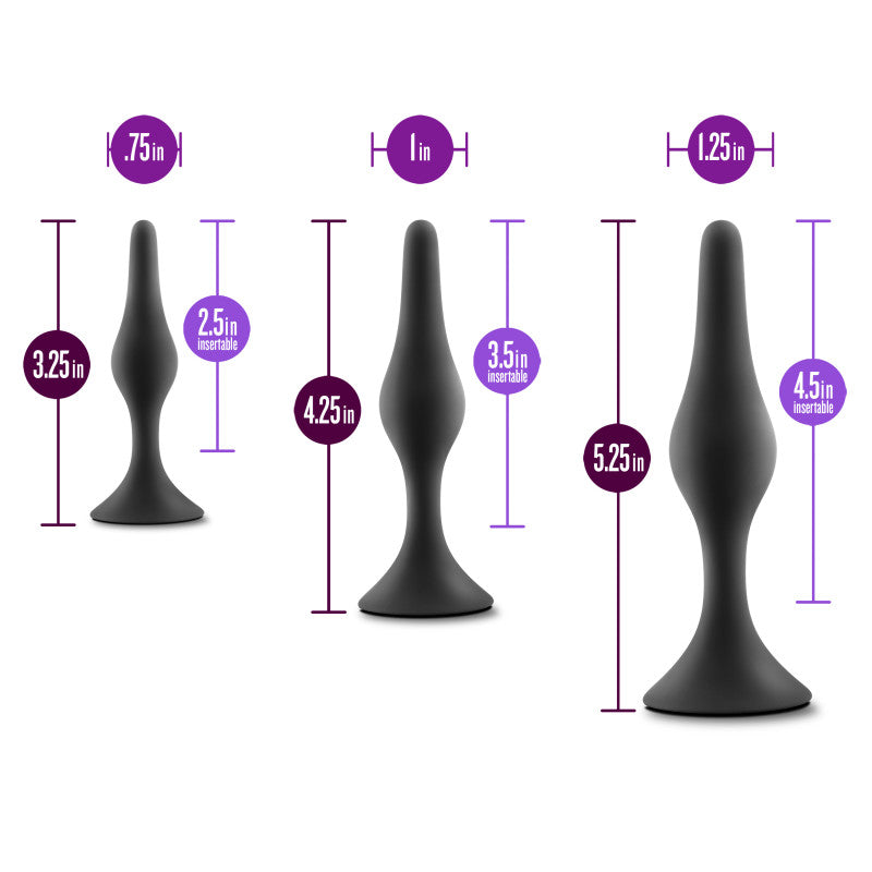 Anal Adventures Platinum Silicone Beginner Plug Kit - Black Butt Plug